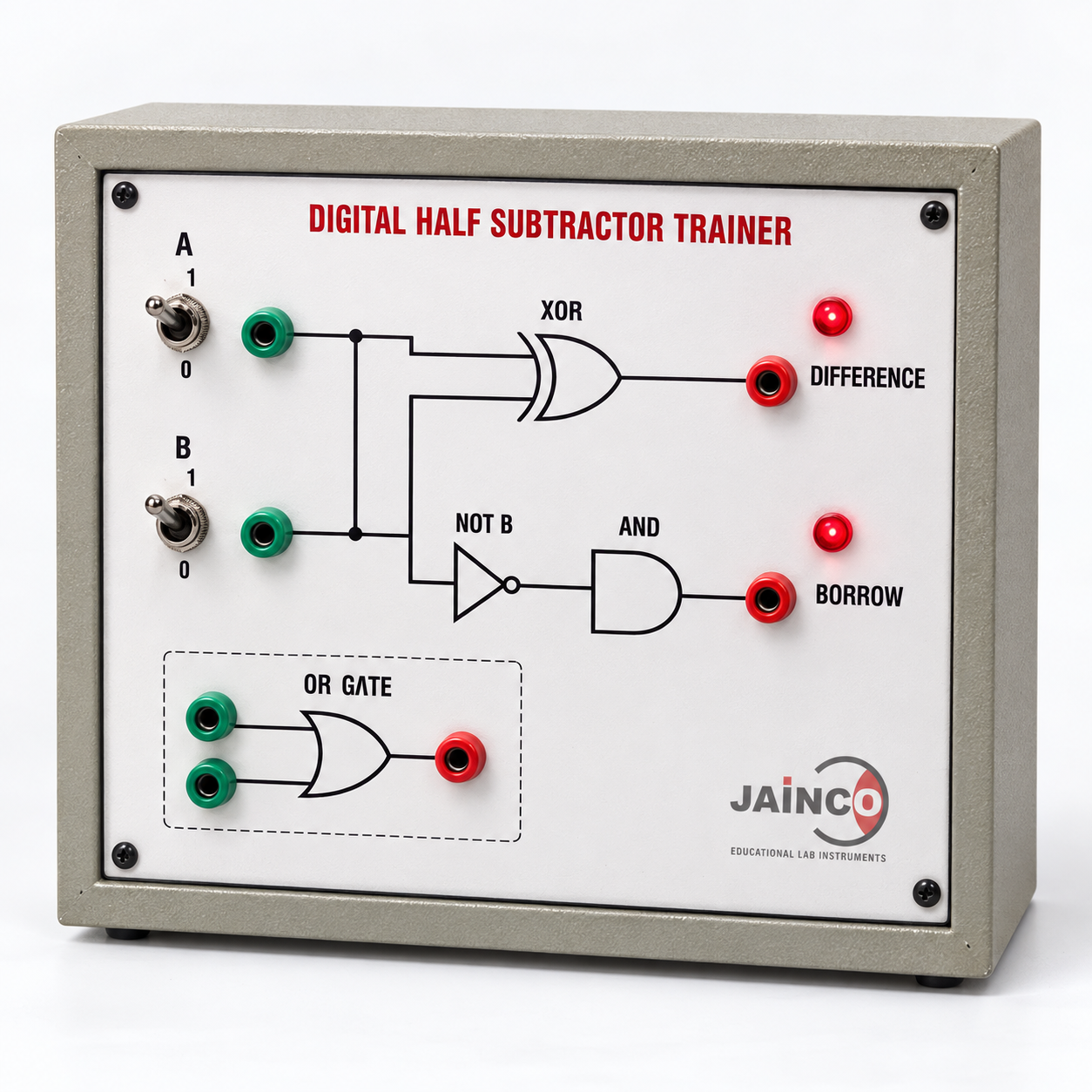 Digital Trainer to Verify Half Subtractor using OR, EX-OR and AND Gates